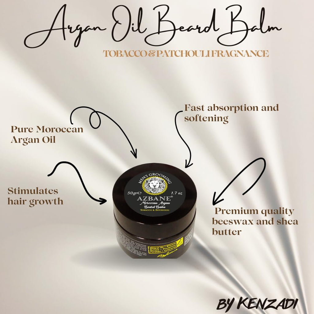 Tobacco & Patchouli Scented Beard Balm - Azbane Moroccan Argan Oil Formula